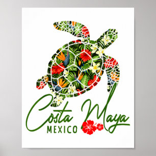 Poster Costa Maya México Tartaruga Marinha Hibisco Tropic
