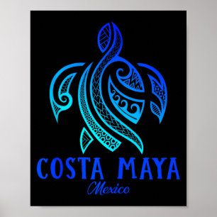 Poster Costa Maya México Tartaruga Marinha Tie Dye Hibisc