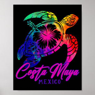 Poster Costa Maya México Tie Dye Tartaruga Marinha Hibisc