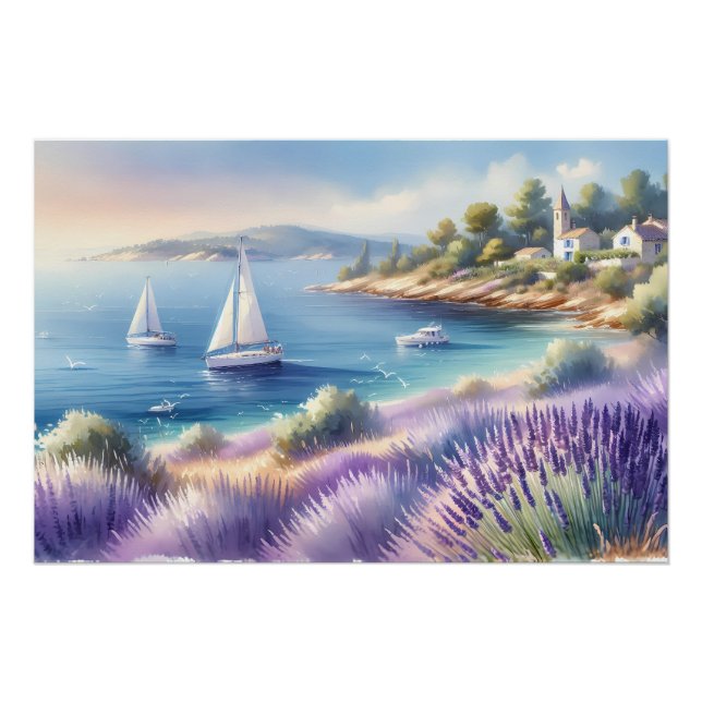 Póster Costa Mediterrânea de Lavanda com Velas (Frente)