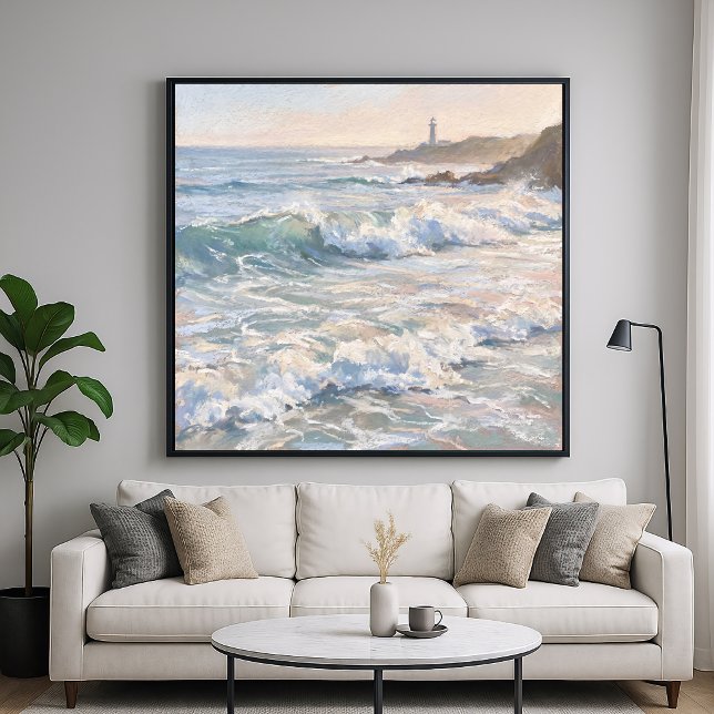 Poster Costa Oceânica Espumante - Estilo de Pintura Paste (Criador carregado)