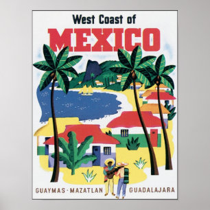 Póster Costa Oeste do México Guaymas, Mazatlan, Guadalaja