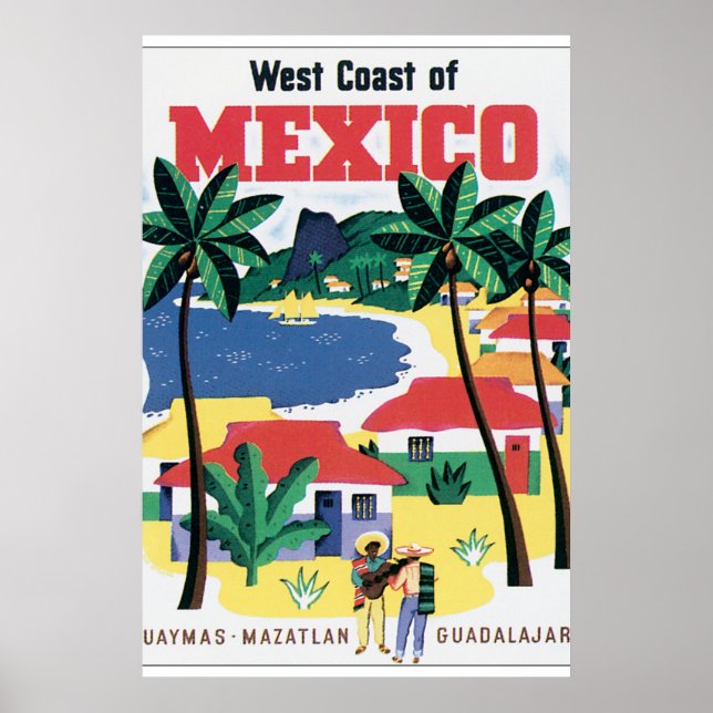 Póster Costa Oeste do México, Trabalho de arte de Viagens (Frente)
