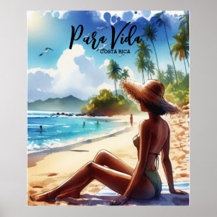 Poster Costa Rica Beach Pura Vida Watercolor