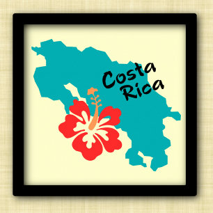Póster Costa Rica mapeia arte com flor de hibisco