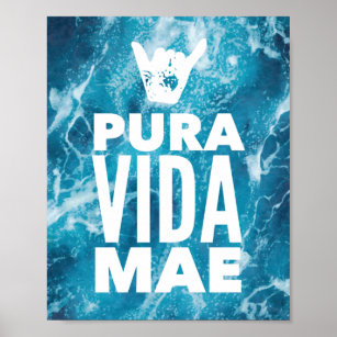Poster Costa Rica Pura Vida Mae Shaka - Sinal de surfe