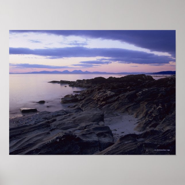 Póster Costa Rocky em Sunset em Kintyre, Argyll, Escócia (Frente)
