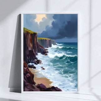 Poster Costa Tempestuosa | Pintura de Ondas do Oceano na 