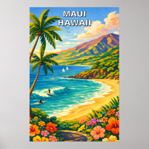 Poster Costa Tropical do Maui Havaí Arte de Viagem Vintag