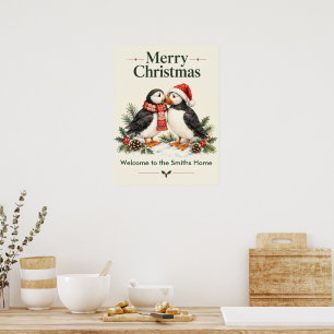 Poster Costume romântico de Natal Casal de Papagaios-do-m
