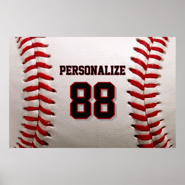Poster Costura Clássica de Beisebol com Nome e Número Per (Frente)