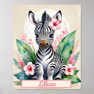 Poster Costura de Arte de Bebê Zebra com Aquarela