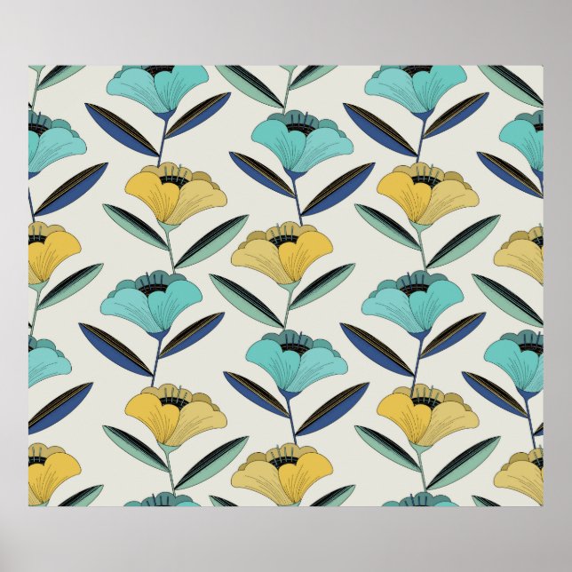 Poster costura de ilustração floral de arte-line do abstr (Frente)