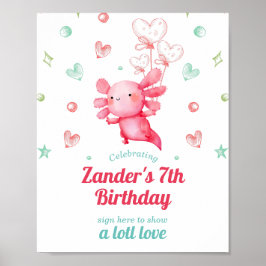 Poster Cóta Aquarela Bebê Axolotl Aniversário Assinatura