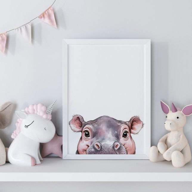 Poster Cóta Aquarela Bebê Hippo Nurseror Decor (Cute Watercolor Baby Hippo Nursery Decor)