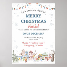 Poster Cóta Aquarela Feriado de inverno Mercado de Natal