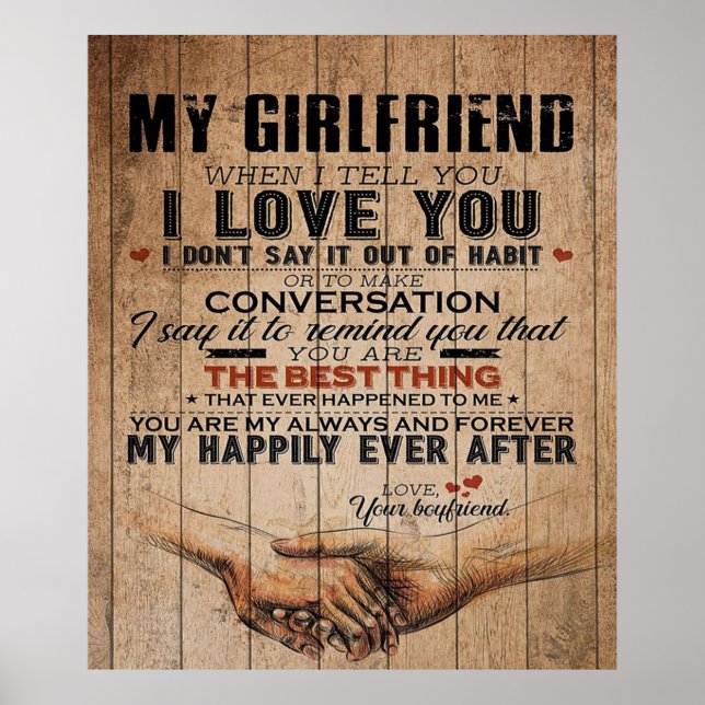 Poster Cota De Amor Para Namorada | Presente de citação e (Frente)