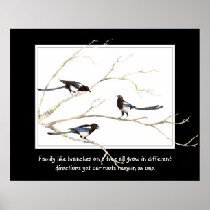 Póster Cota Familiar com Família de Aves da Magpie Waterc