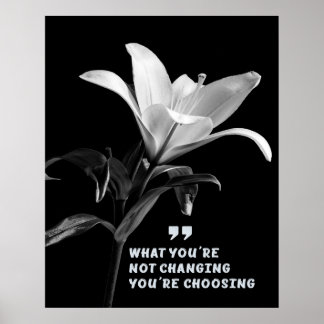 Poster Cota Motivativa com Flor Liloso Branco