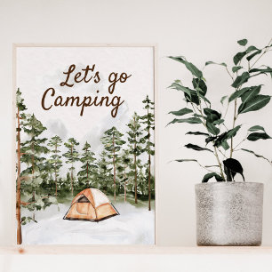 Poster Cota Personalizada Aquarela Acampamento na Naturez