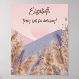 Poster Cota Personalizada Do Boho Chic Pastel Pampas Gras