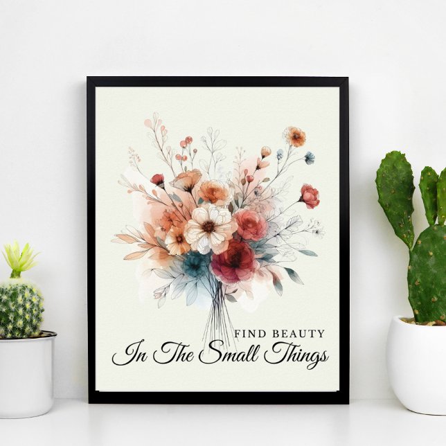 Poster Cotação Inspirativa Floral de bonito Aquarela (Pretty Watercolor Floral Inspirational Quote Poster for Home or Office)