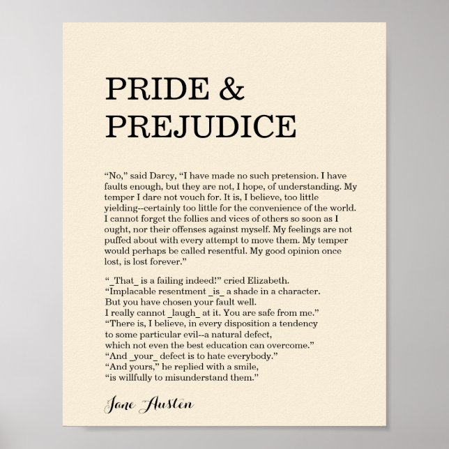 Poster Cotação personalizável de livro Jane Austen (Frente)