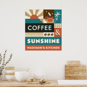 Poster Cotações de Café Coloridas de Nome Personalizado
