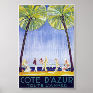 Poster Cote d' Azur França Riviera Viagens vintage france
