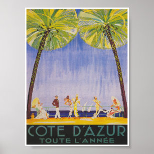 Poster Cote d' Azur France Viagens vintage