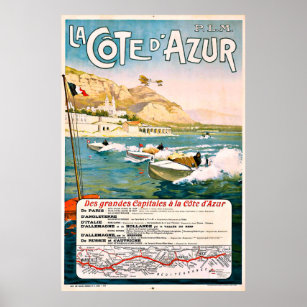 Poster Cote D' Azur, riviera francesa, corridas de barco,
