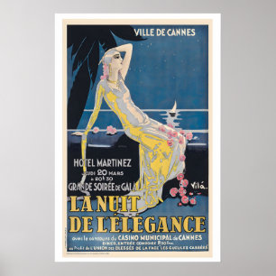 Poster Côte d'Azur Cannes Noite de Elegância Vintage