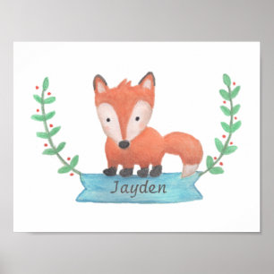 Póster Cótea Woodland Fox Desenho Salão de Bebê