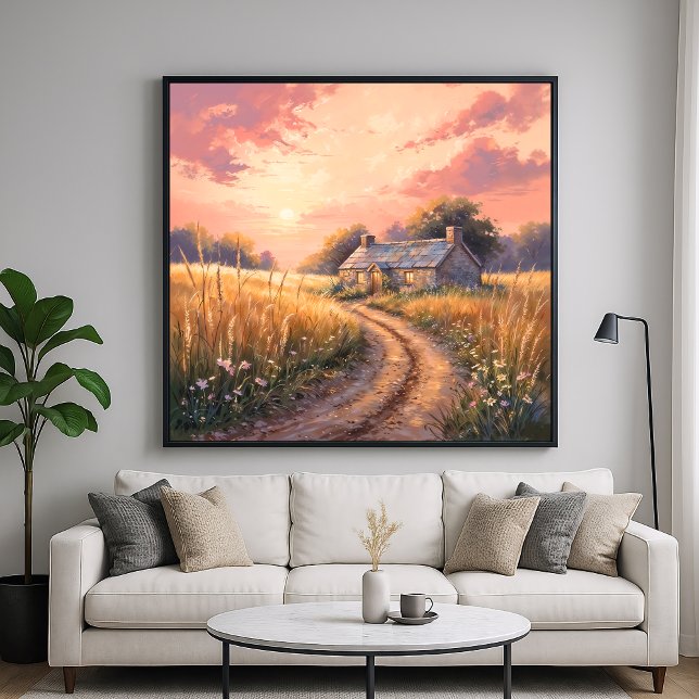 Poster Cottage do campo - Painterly Style Landscape (Criador carregado)