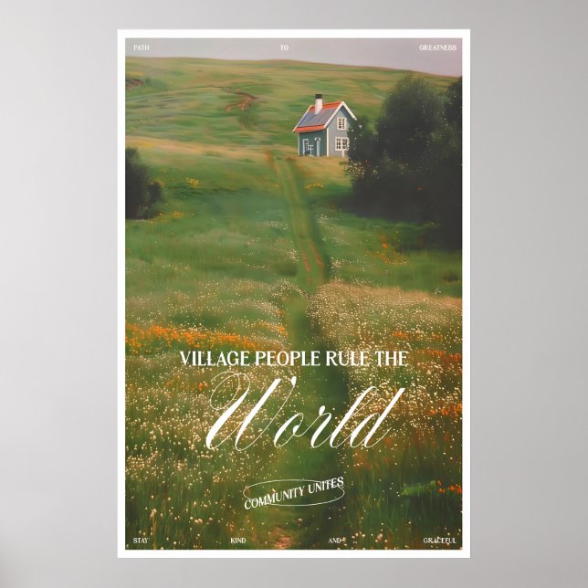 Poster Cottage in Meadow Landscape Art Print Village (Frente)