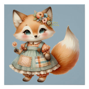 Póster Cottagecore Floral Pastel Raposa Caprichosa