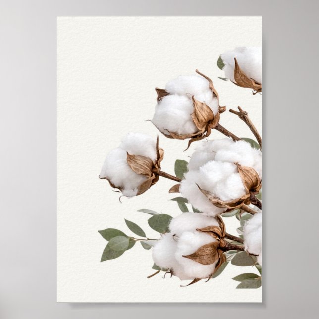 Poster Cotton Botanical Wall Ar| Neutral Farmhouse Print (Frente)