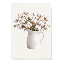 Cotton Flowers in White Pitcher Neutral Farmhous