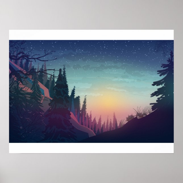 Poster Coucher de soleil sur forêt (Frente)