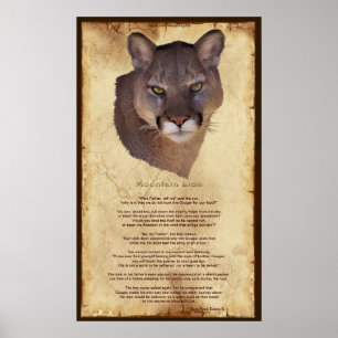 Póster Cougar Mountain Lion Nativo Americano Wisdom Poste