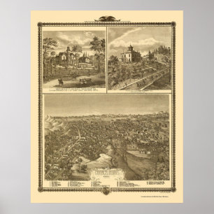 Póster Council Bluffs, IA Panorâmica Map - 1875