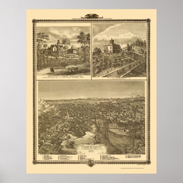 Póster Council Bluffs, IA Panorâmica Map - 1875 (Frente)