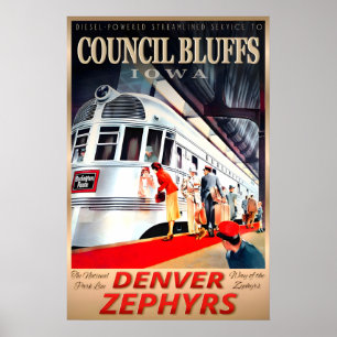 Poster Council Bluffs Iowa Denver Zephyrs Burlington