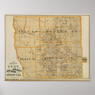 Póster Counties of Clay, Wilkin, Becker, Minnesota