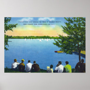 Poster Country Club View of Sailboat Regatta on Lake