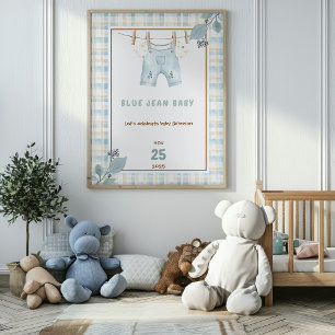 Póster Country Gingham Blue Jean Chá de fraldas Bem-vindo