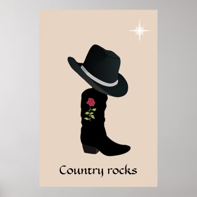 Poster Country Hat e Boot em Beige (Frente)