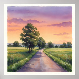 Poster Country Road no Sunset - Russo Countryside Farmhou