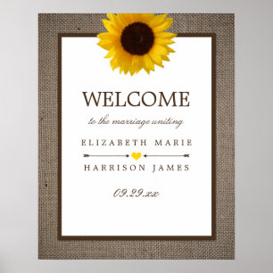 Poster Country Rustic Sunflower & Burlap WedWelcome