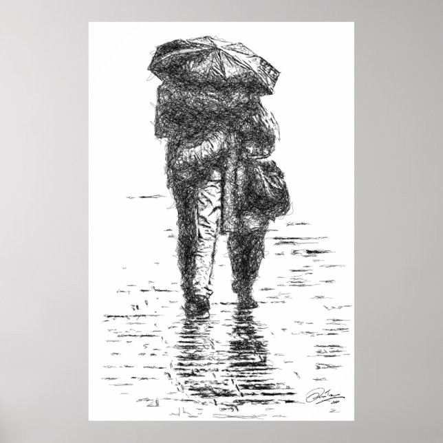 Poster Couple walking in the rain (Frente)